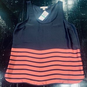 Michael Kors Satin Striped Tank Navy & Pink NWT